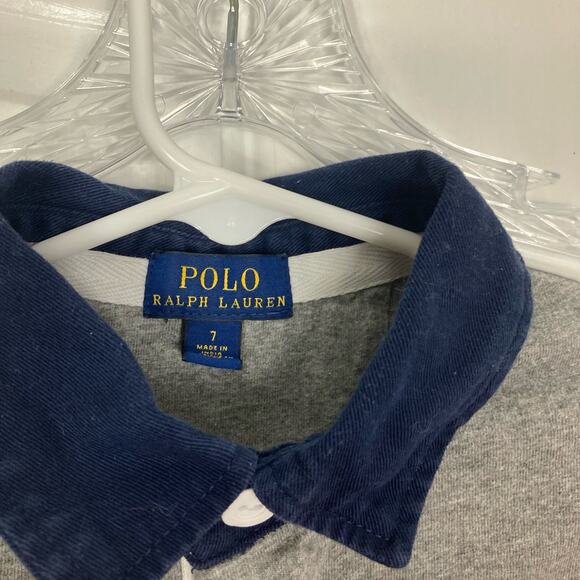 POLO RALPH LAUREN Polo Kids 7 Red Big Pony US Flag Rugby Long Sleeve Excellent - Picture 3 of 9